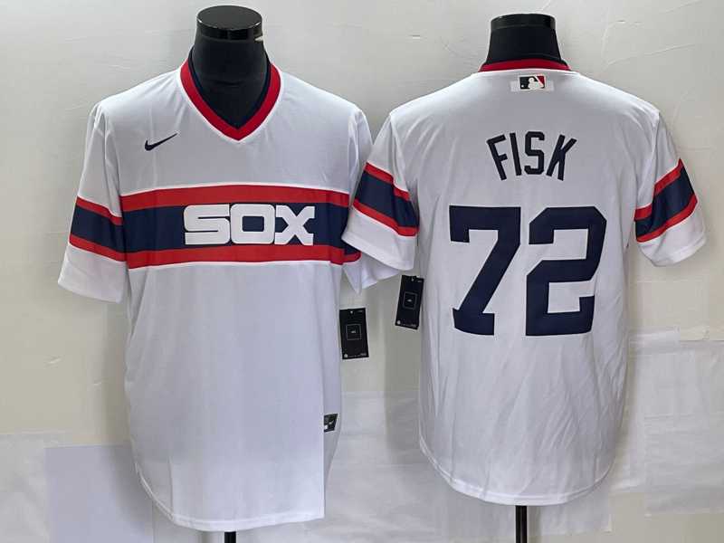 Men%27s Chicago White Sox #72 Carlton Fisk White Throwback Cool Base Stitched Jersey->cincinnati reds->MLB Jersey